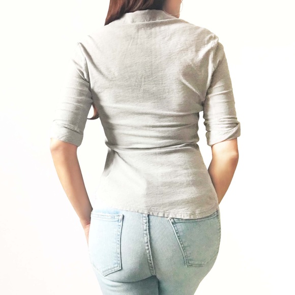 JAMES PERSE Gray 3/4 Sleeve Contrast Panel Shirt - Picture 3 of 12